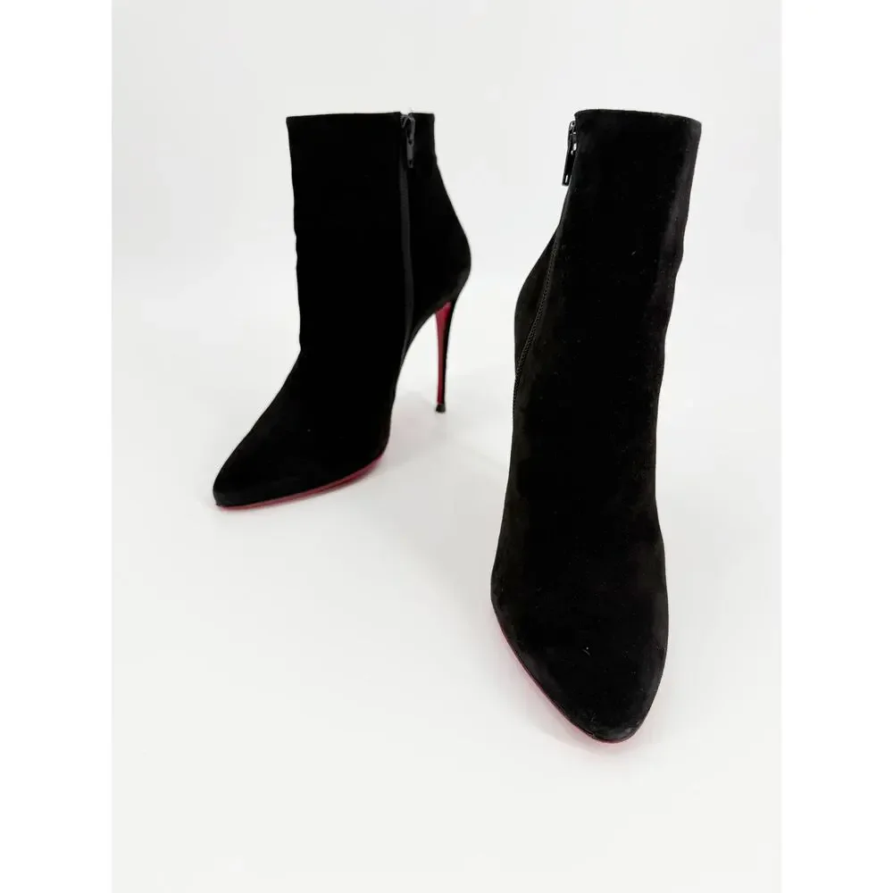 Christian Louboutin Eloise Booty 100 Black Suede Ankle Boots Size 39 EU Box Bag